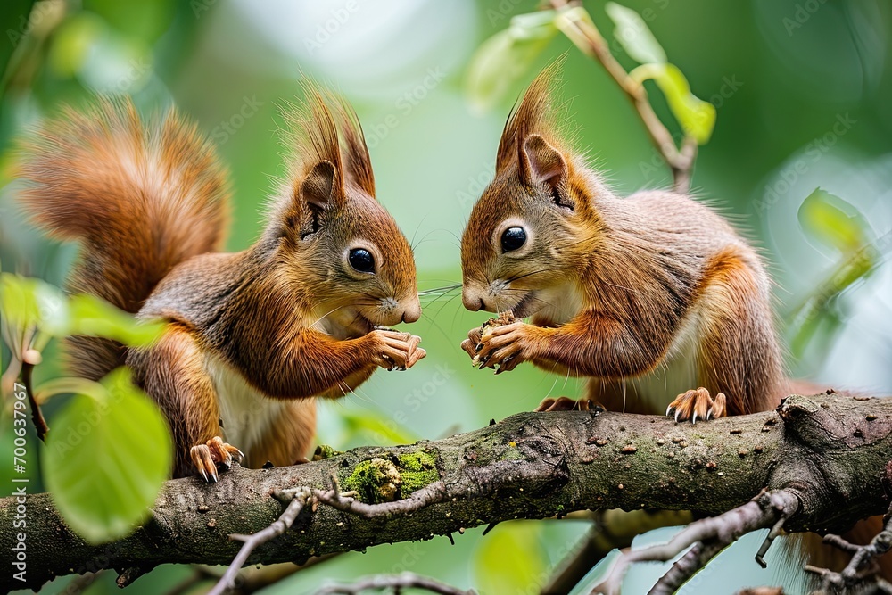 Capturing essence of nature. Cute brown squirrel in forest habitat. Adorable wildlife. Enjoying nut in park. Closeup portrait of curious and rodent Capturing essence of nature. Cute brown squirrel in forest habitat. Adorable wildlife. Enjoying nut in park. Closeup portrait of curious and rodent
