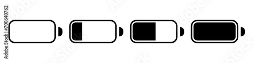 Battery icon set. Isolated black smartphone battery level indicator icons on isolated background. Power, energy, load. Vector elements symbols. Vector EPS 10