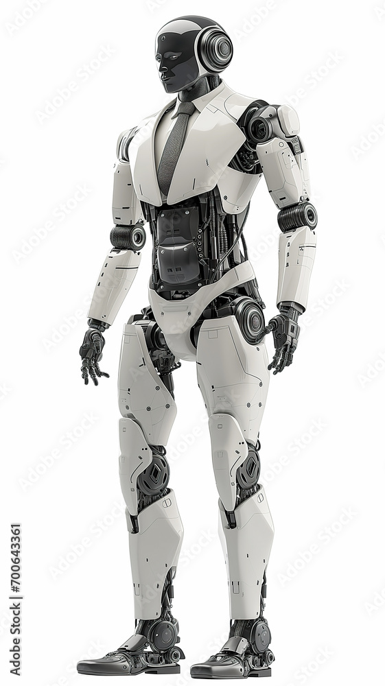 Futuristic Robot, male body shape, isolated on white background