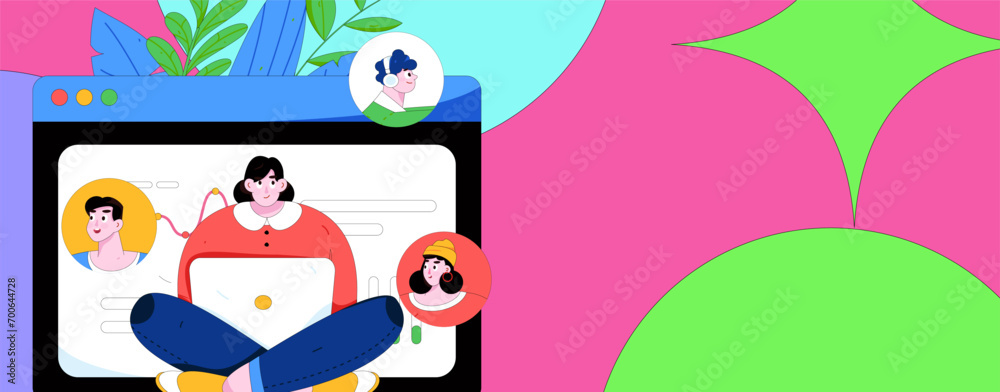 Fototapeta premium Flat vector illustration of business people operating work scene 