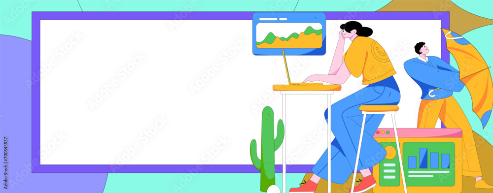 Flat vector illustration of business people operating work scene
