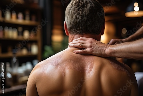 chiropractor giving a physical therapy massage at the physiotherapy center photo