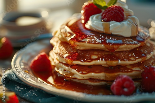 Delicious pancakes with whi...