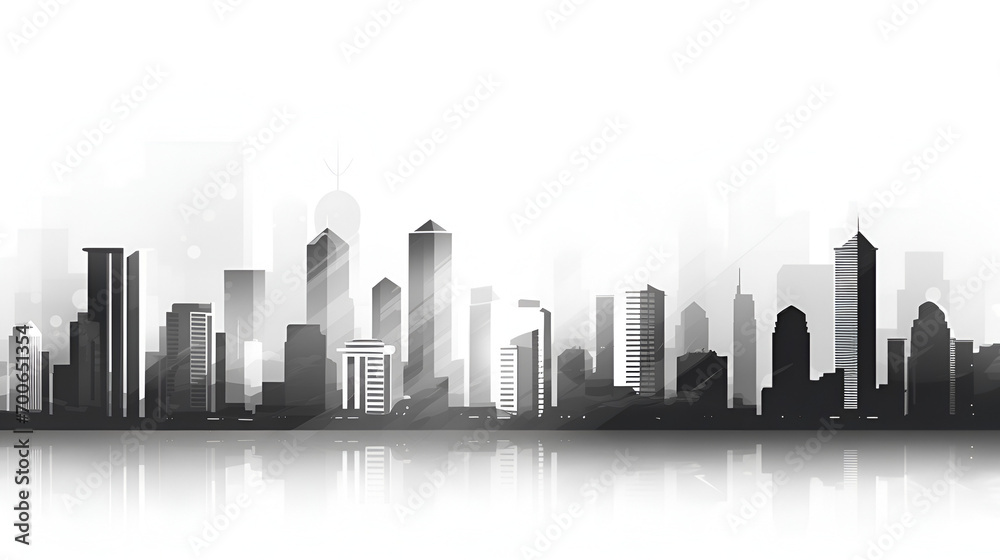 miami city buildings landscape front view, black and white icon