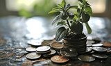 coins and plant