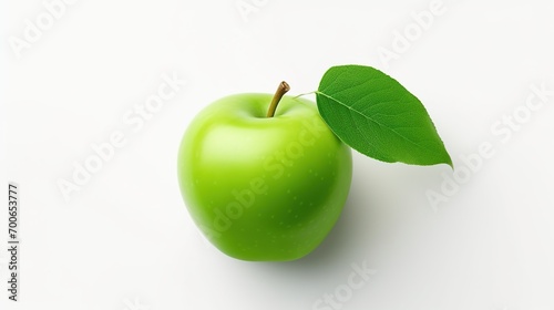 Ripe Green Apple with Leaf on White Background. Fresh, Healthy, Healthy Life, Fruit 