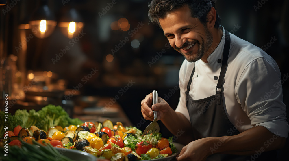 Gastronomic Brilliance: Chef Expertly Preparing a Gourmet Dish in the Sophisticated Ambiance of a Fine Dining Restaurant, Culminating in Culinary Excellence and Acknowledged with a Resounding Thumbs U