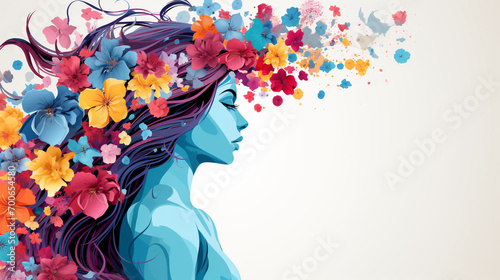 International Women's Day design. Illustration of a lady covered with lots of flowers.March 8 poster background. photo