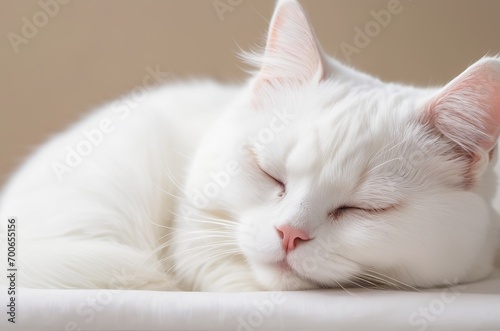 Serene Beauty: Portrait of a Sweetly Sleeping White Cat.  © Happy Hues