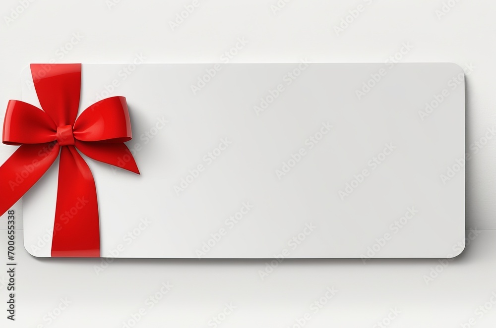3D Rendering of Blank Gift Card with Red Rope Bow, Isolated on White Background with Subtle Shadow. Generative AI. 3D Rendering of Blank Gift Card with Red Rope Bow, Isolated on White Background with Subtle Shadow. Generative AI.