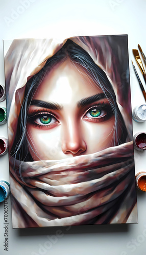 Beautiful woman's face with visible green eyes
