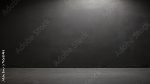 Empty room with black wall and floor. 3d render illustration.