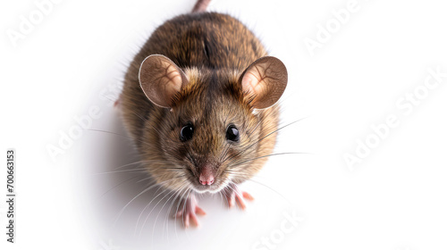 a mouse on white background is looking up. Generative AI