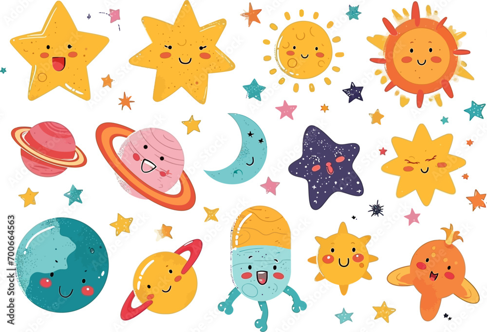 Space, stars, planets vector illustration set Space, stars, planets vector illustration set