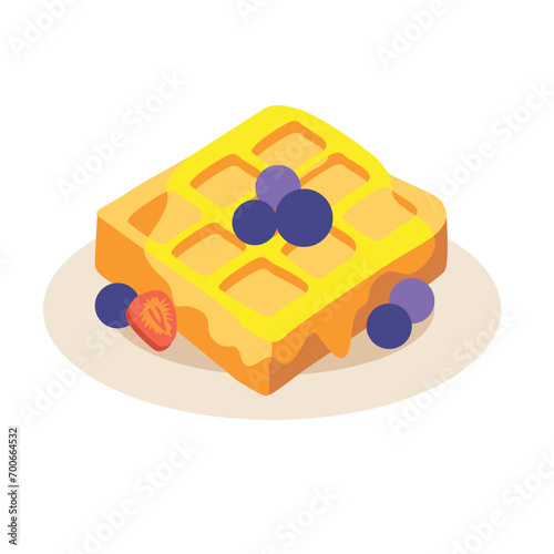 Cartoon buttermilk waffles on plate vector image, breakfast food vector illustration