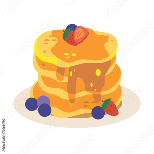 Cartoon pancake on white plate vector illustration, breakfast food vector image