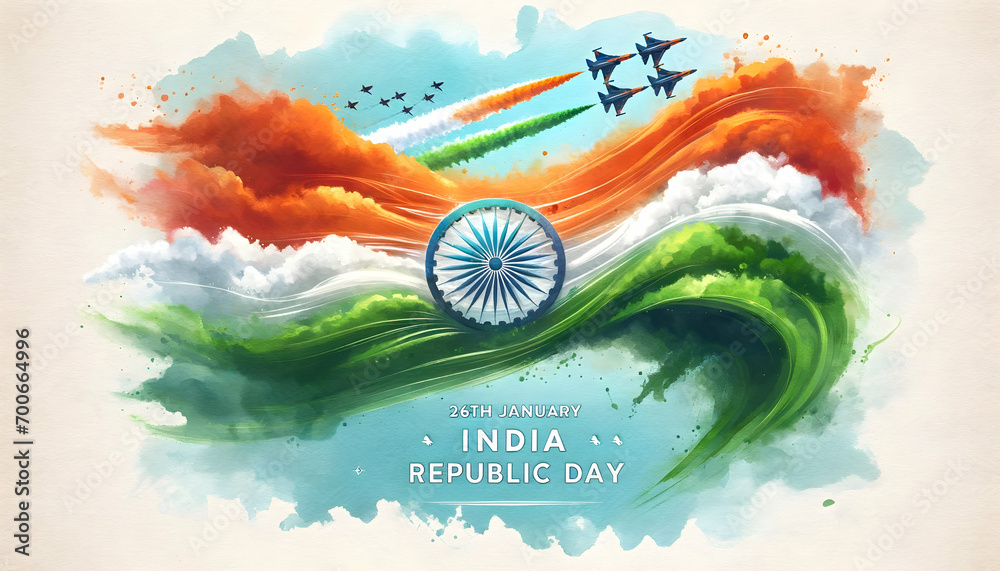 Watercolor illustration for india republic day. - obrazy, fototapety, plakaty 