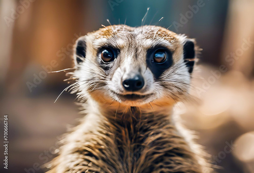Portrait of cute Meerkat looking at the camera , Close-up photo