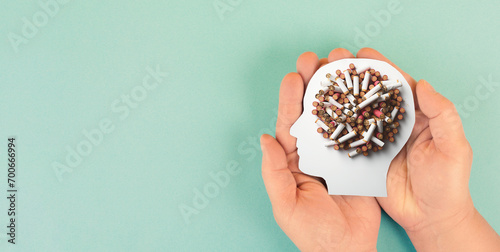 Mind of a smoker with cigarettes, unhealthy addiction to nicotine , world no tobacco day, medical health risk