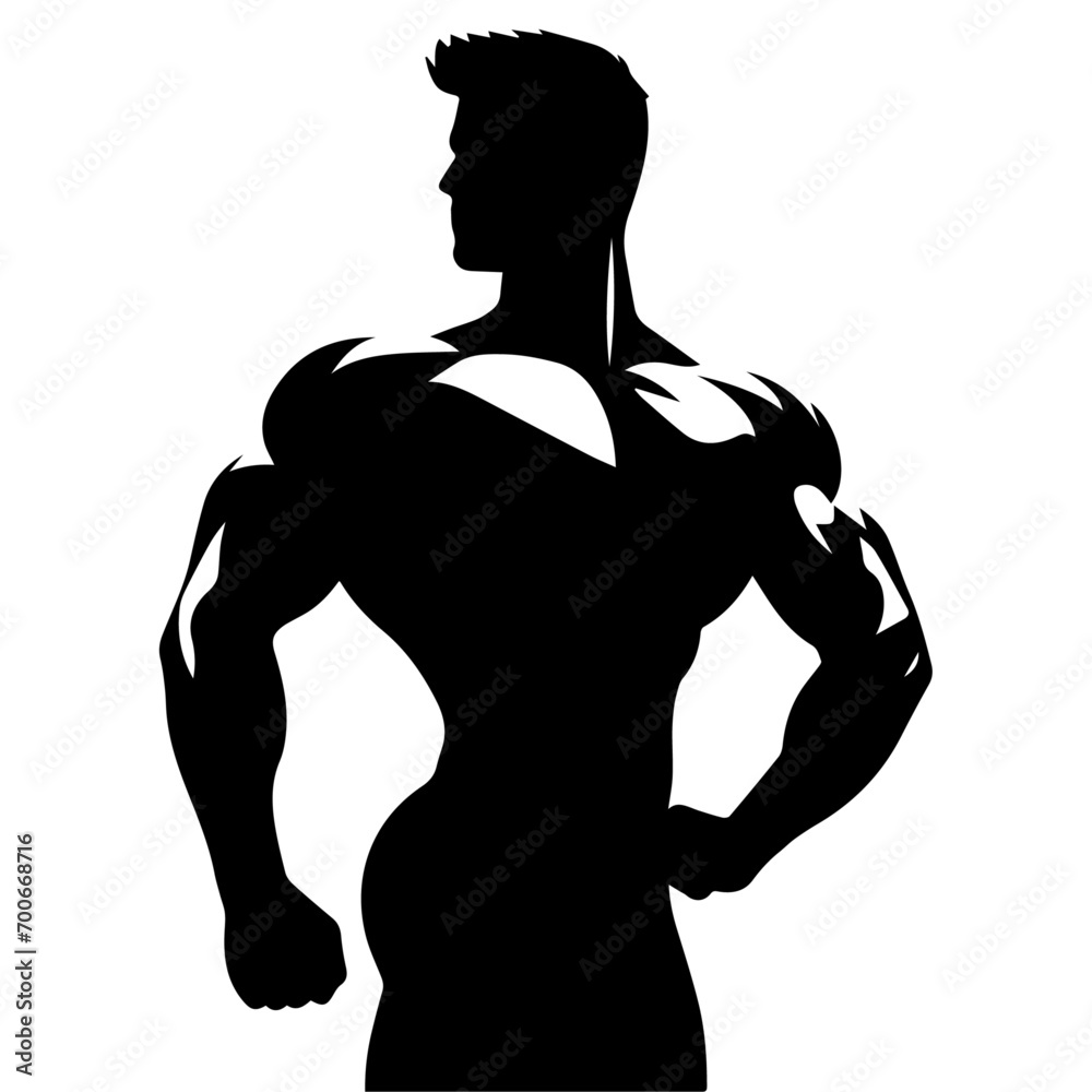 Fototapeta premium minimal bodybuilder pose vector silhouette, black color silhouette, white background