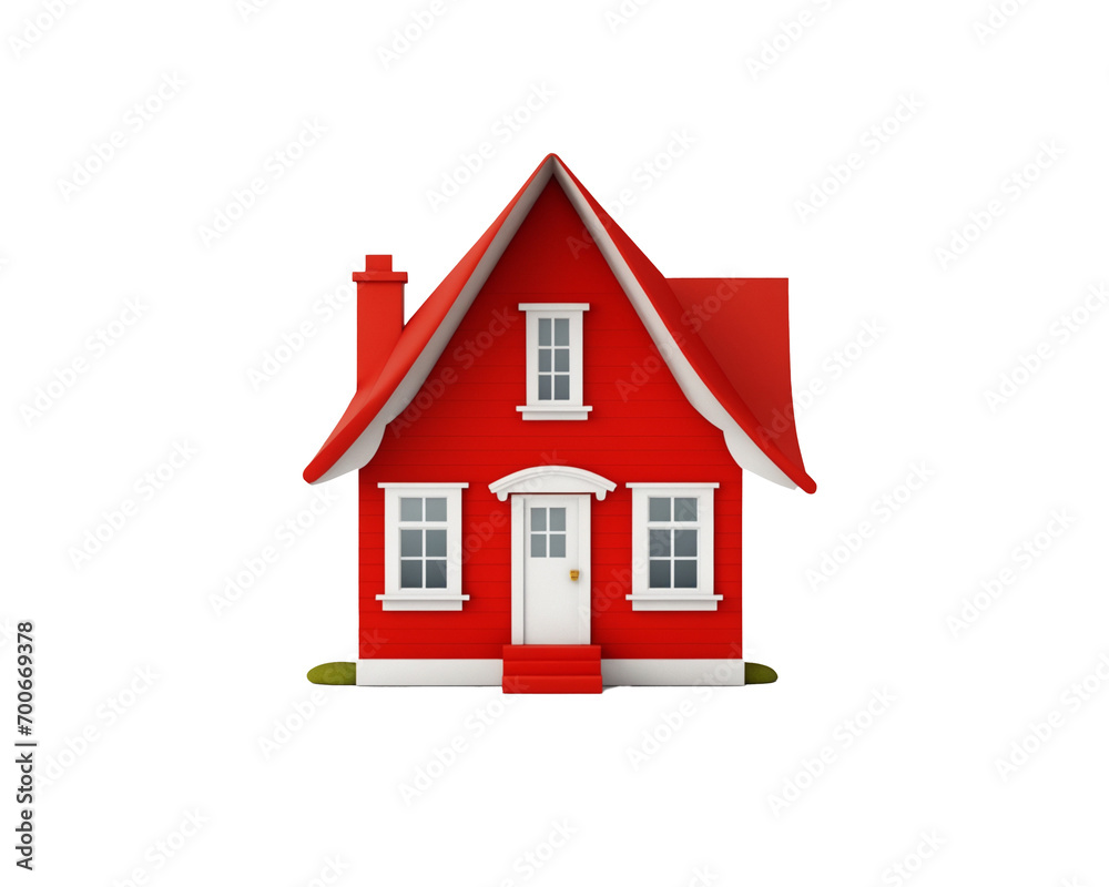 3D image of a big red house with a white door. Generative AI. PNG 3D image of a big red house with a white door. Generative AI. PNG