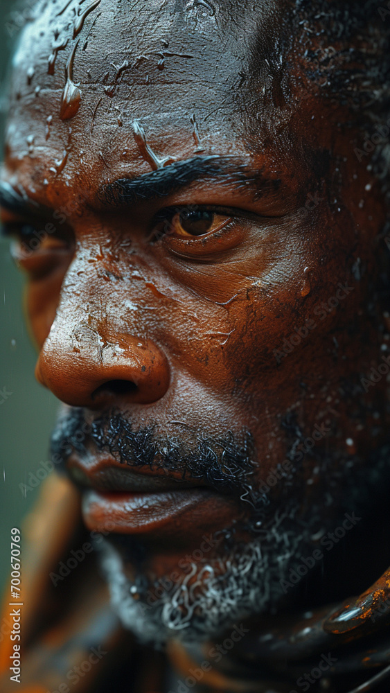 Close up portrait of a handsome african american man with black skin,Generative AI