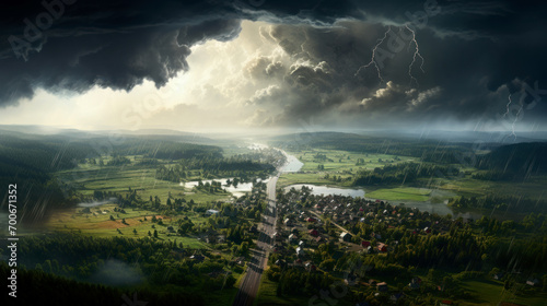 Heavy rain over farmland