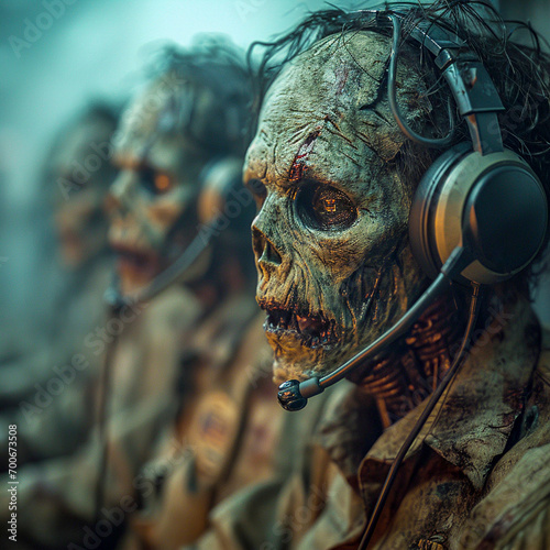 Zombie call center, scary telemarketing, Generative AI © PaputekWallArt