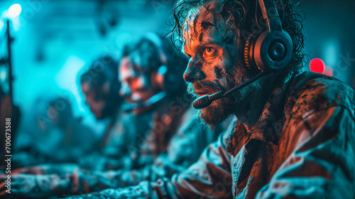 Zombie call center, scary telemarketing, Generative AI photo