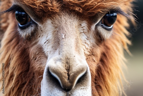 Close up of the face of a llama  Lama glama 