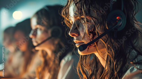 Zombie call center, scary telemarketing, Generative AI photo