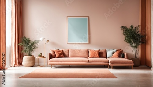 Frame mockup Living room wall poster mockup contemporary Scandinavian style interior background design Modern interior design © SR Production