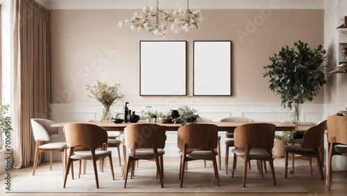  blank frame poster Be inspired by the contemporary charm of this dining room  featuring a blank frame mockup that allows you to curate your own unique gallery wall 