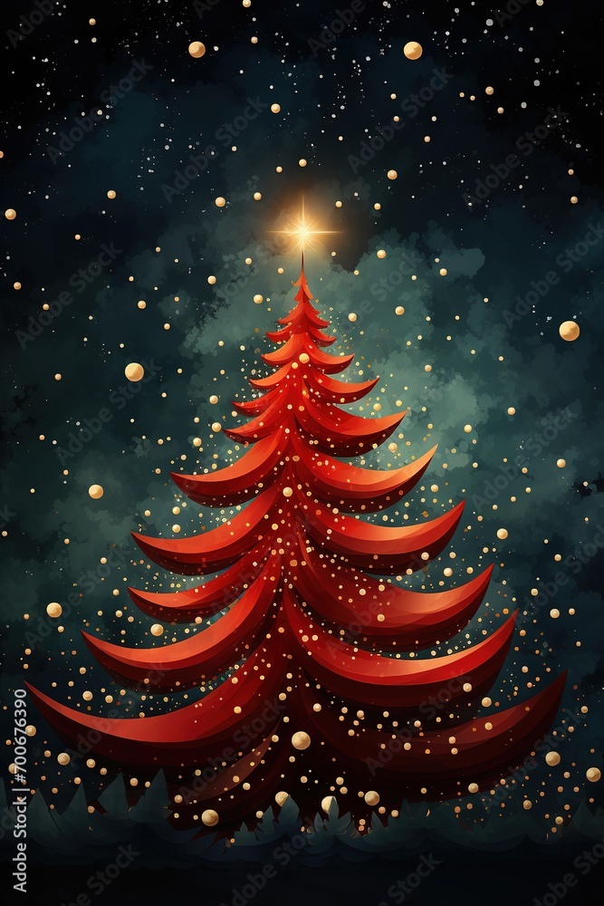 Realistic 3D design of a Christmas Tree sparkling with bright light