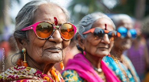 several older women wearing colorful sunglasses and sunglasses