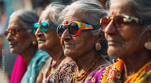 several older women wearing colorful sunglasses and sunglasses