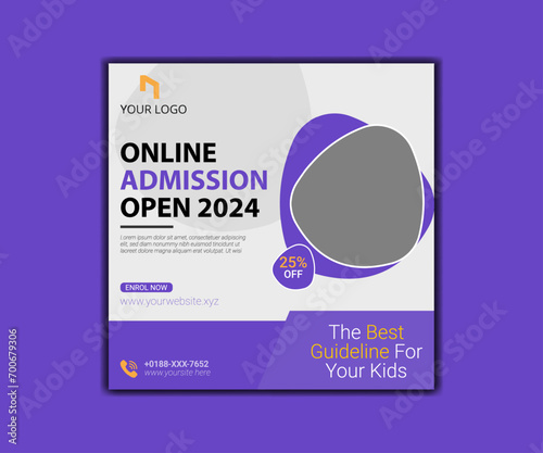 School admission social media post, promotional discount banner template design.