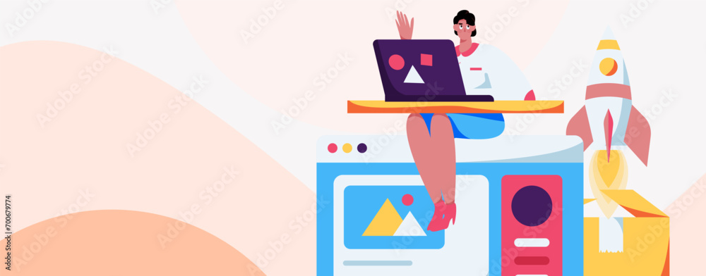 Flat vector illustration of business people operating work scene
