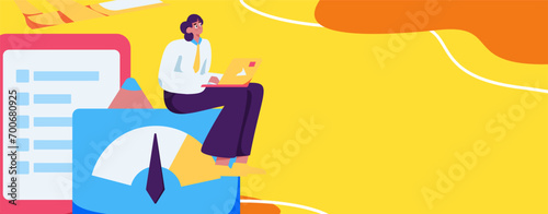 Flat vector illustration of business people operating work scene
