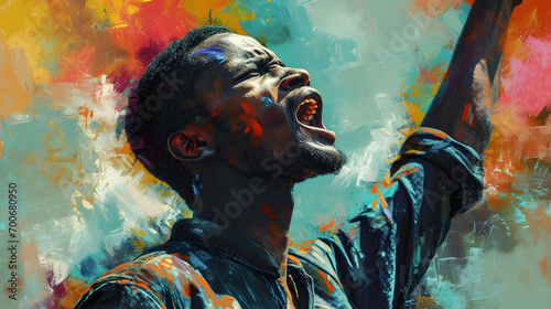 Black man protest shout, black history month concept poster,
