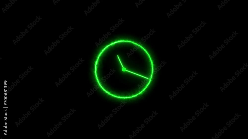 Digital clock icon with glowing neon light. Green circle digital and analog clock looped black background 4k video Animation. Digital clock icon with glowing neon light. Green circle digital and analog clock looped black background 4k video Animation.