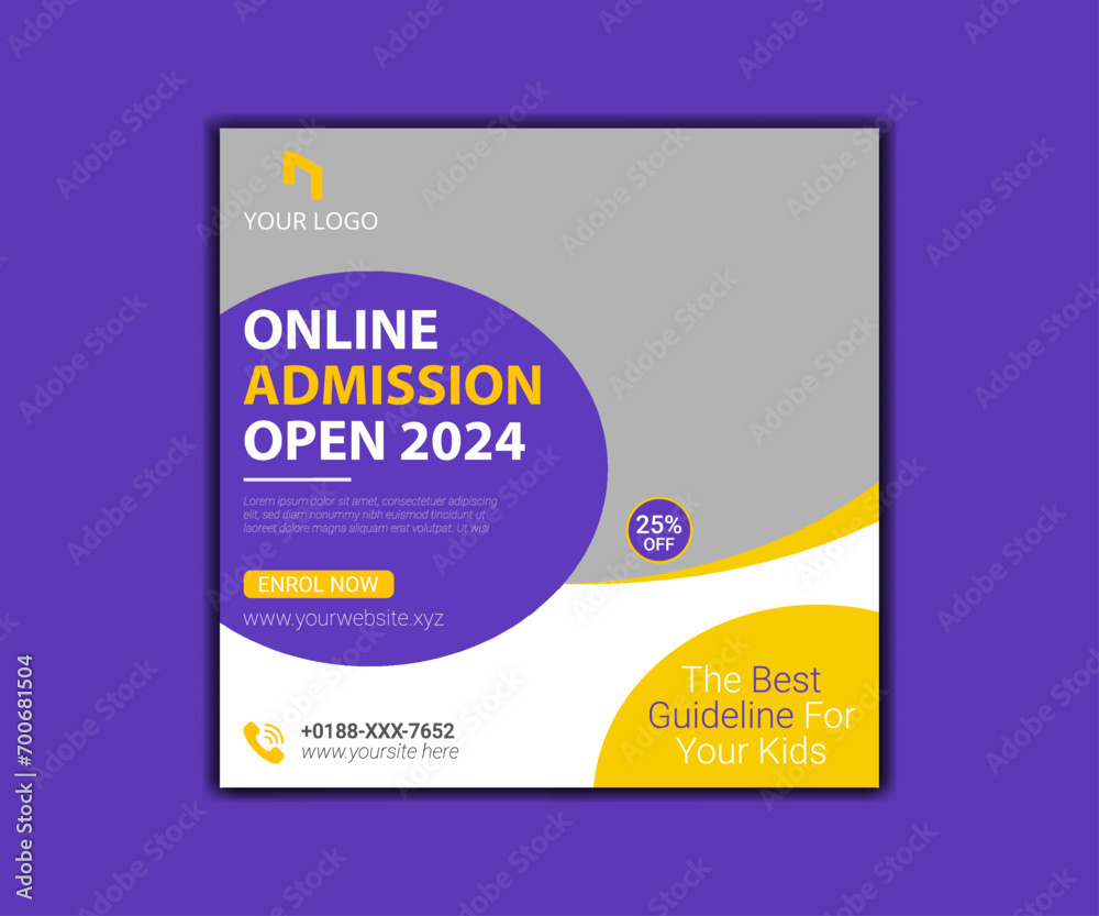Obraz premium School admission social media post, promotional discount banner template design.