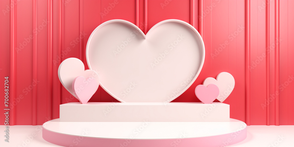 3d render of valentine's day background with podium and heart