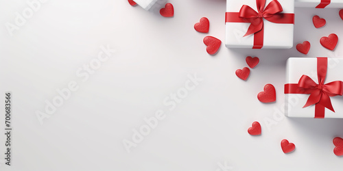 Valentine's day background with gift boxes and red hearts. 3d rendering © Creative