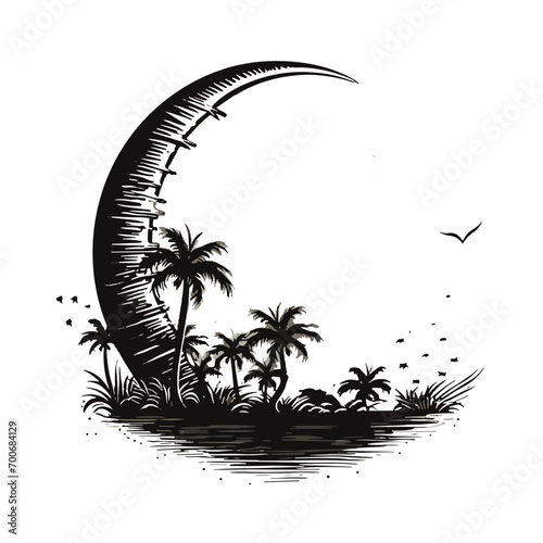 Moon svg, moon png, summer clipart, clipart, moon illustration, palm, tree, beach, tropical, vector, summer, illustration, island, silhouette, sea, sun, nature, travel, ocean, sunset, design, sky, lan