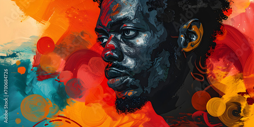 Black male portrait in abstract style with red, green, and yellow colors for Black History Month,