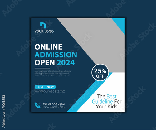 School admission social media post, promotional discount banner template design.