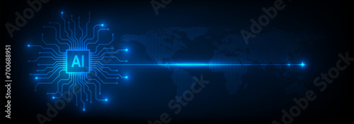 AI Artificial Intelligence chipset global futuristic technology, Abstract banner background, Vector illustration