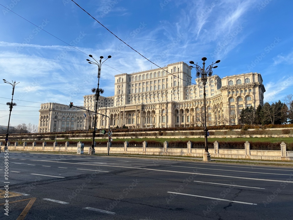 Romanian Parliament with blue sky 2023