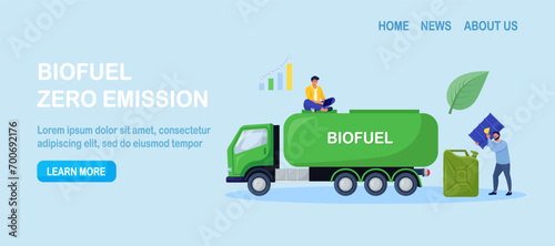 Truck delivering biofuel to petrol refill station. Renewable energy source derived from organic materials. Reducing greenhouse gas emissions. Alternative green diesel. Environmental sustainability